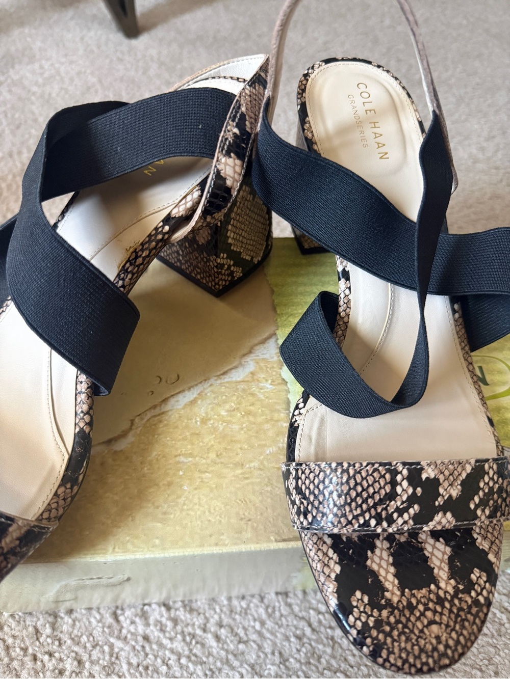 Cole Haan Black Elastic & Snake-Print Slingback Sandals - Picture 2 of 2